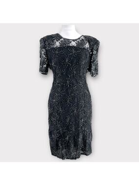 Vintage Y2K Beaded Black Beaded Spider Deco Dress Goth 8 Robert Anthony